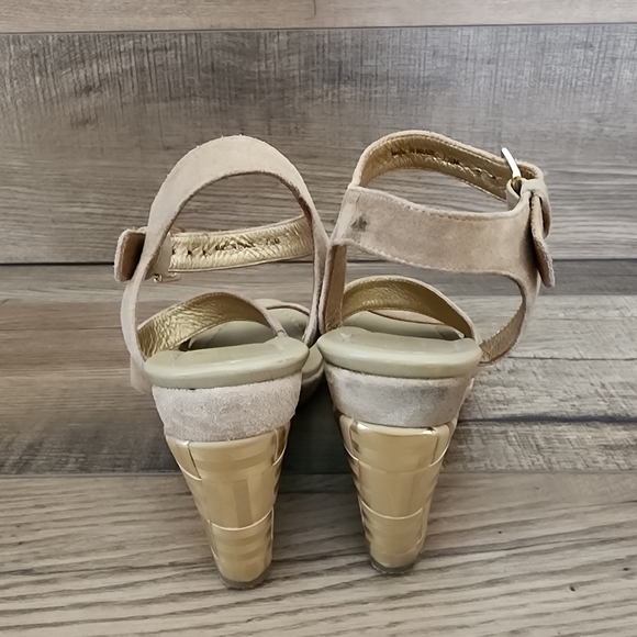 Kate spade New York Open Toe Strap Gray High Wedge Heel Buckle Ankle Size 7.5 - Picture 5 of 12